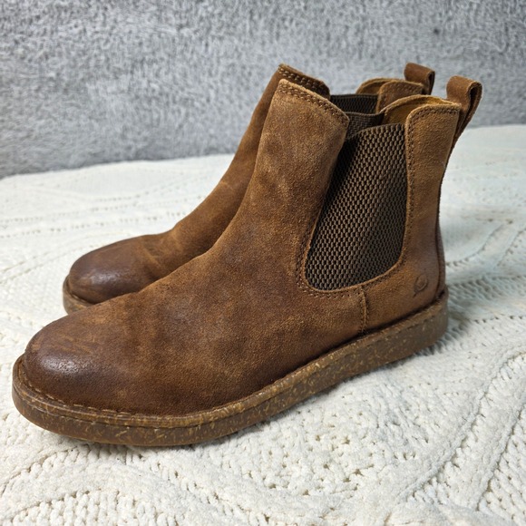 Born Brown Handcrafted Suede Oiled Leather Chelsea Ankle Boots Women's Size 7.5M - Picture 1 of 6